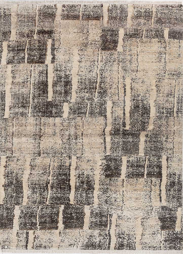 entropy beige and brown wool and silk hand knotted Rug - HeadShot