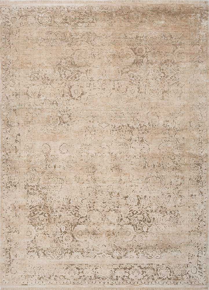 far east ivory wool and silk hand knotted Rug - HeadShot