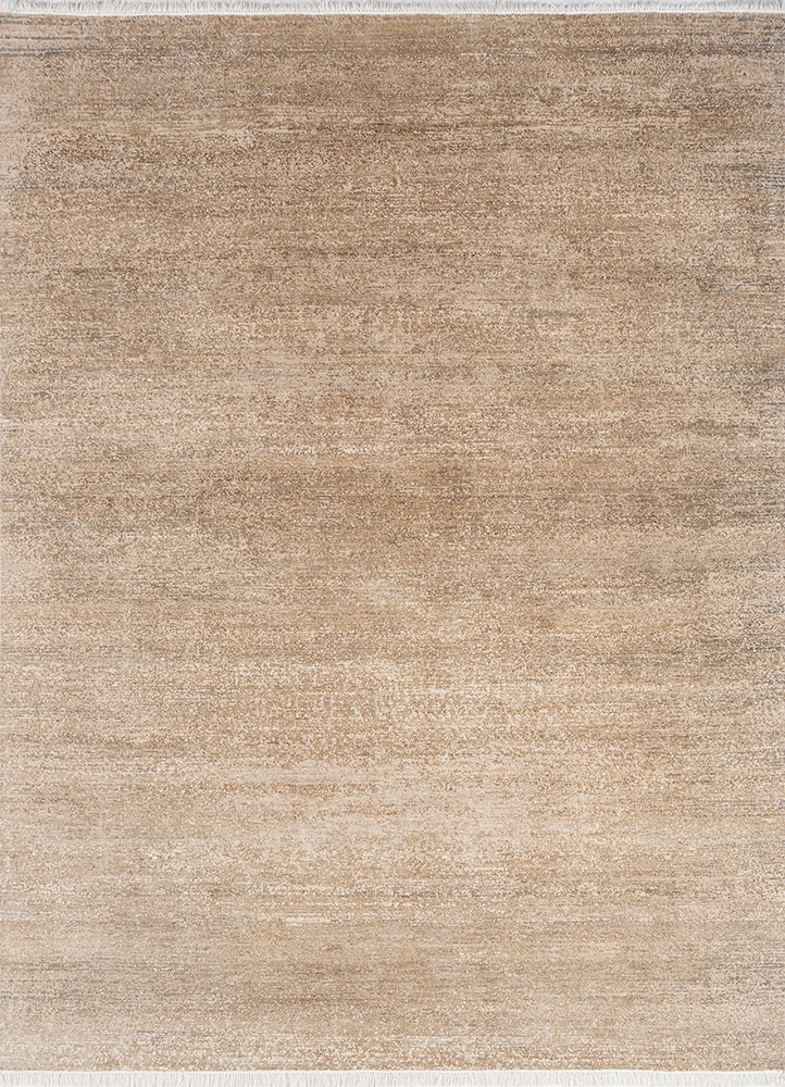 entropy ivory wool and silk hand knotted Rug - HeadShot