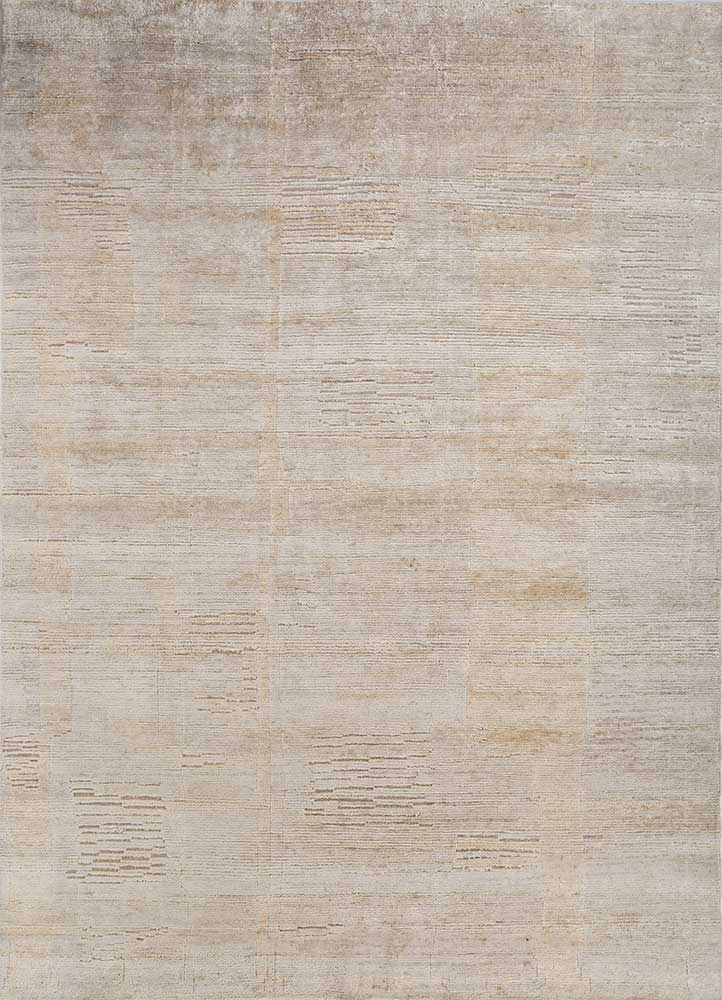 entropy ivory wool and silk hand knotted Rug - HeadShot