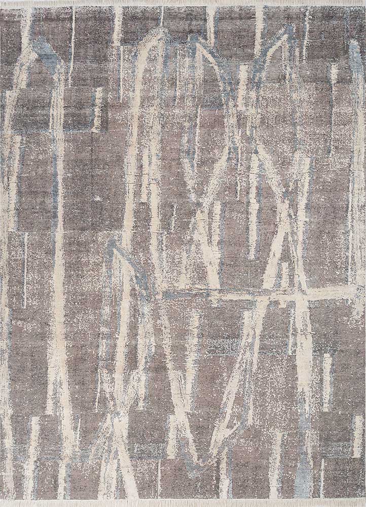 entropy ivory wool and silk hand knotted Rug - HeadShot