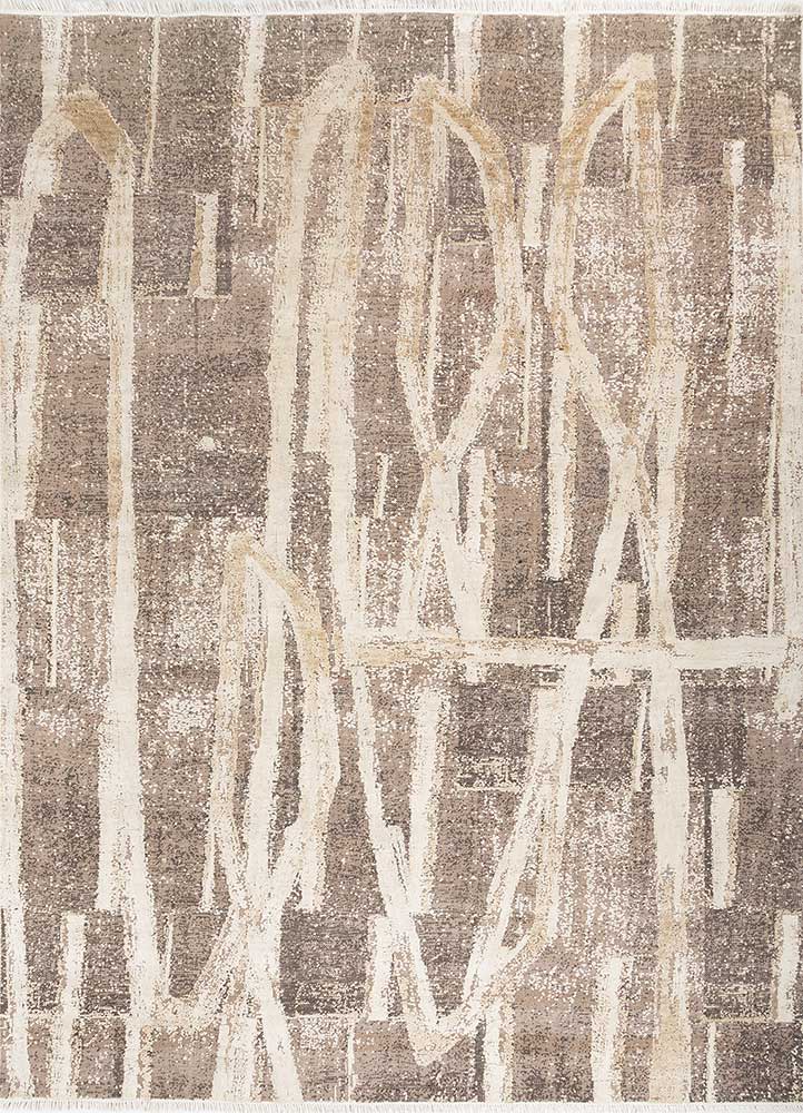 entropy ivory wool and silk hand knotted Rug - HeadShot