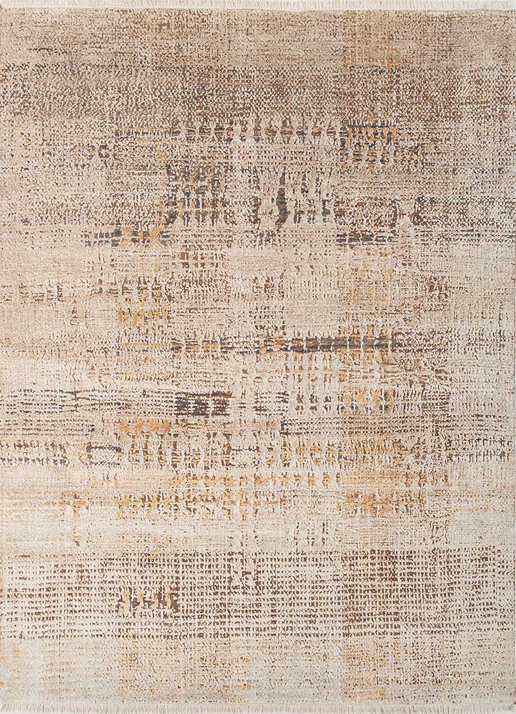 entropy ivory wool and silk hand knotted Rug - HeadShot