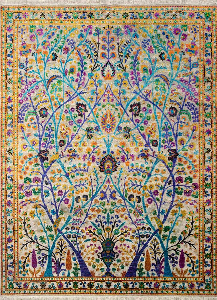 aurora ivory wool and silk hand knotted Rug - HeadShot