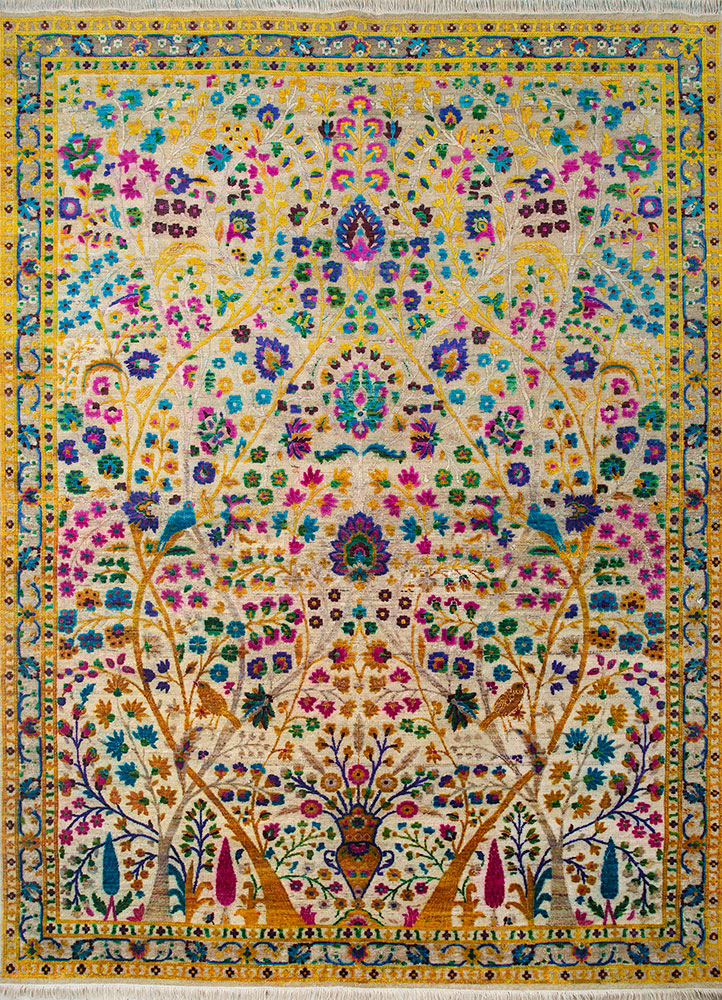 aurora ivory wool and silk hand knotted Rug - HeadShot