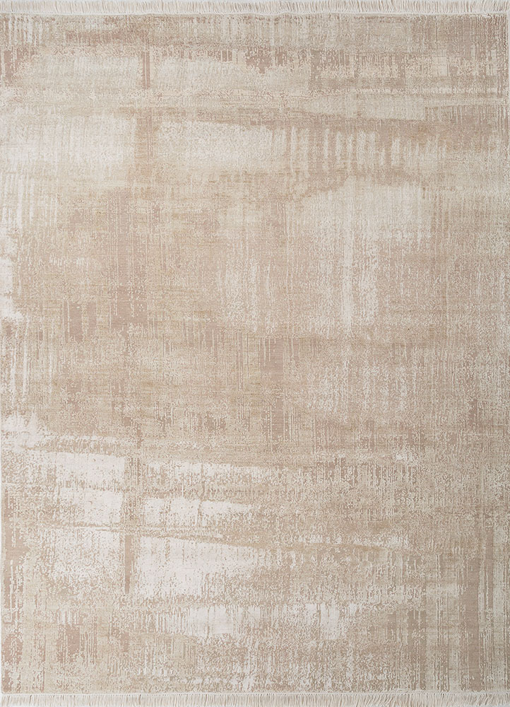 entropy ivory wool and silk hand knotted Rug - HeadShot