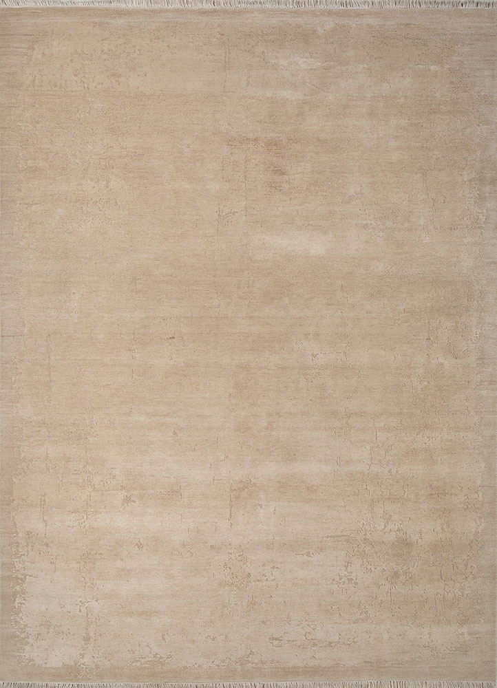 entropy ivory wool and silk hand knotted Rug - HeadShot