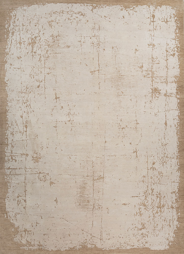 entropy ivory wool and silk hand knotted Rug - HeadShot