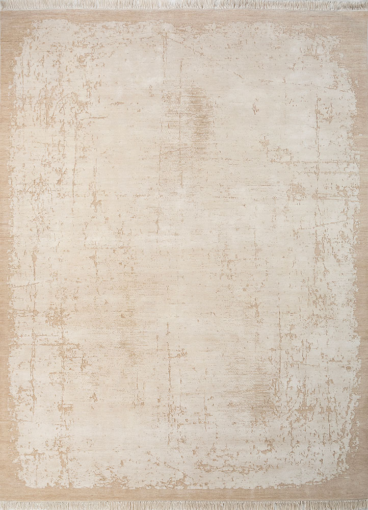 entropy ivory wool and silk hand knotted Rug - HeadShot