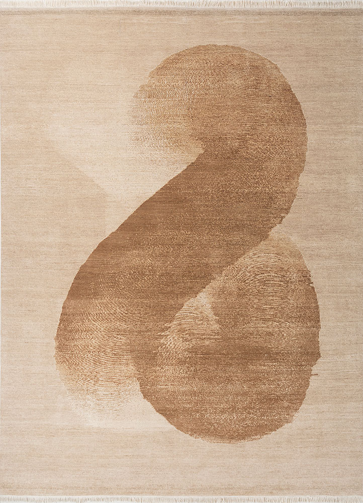 entropy ivory wool and silk hand knotted Rug - HeadShot