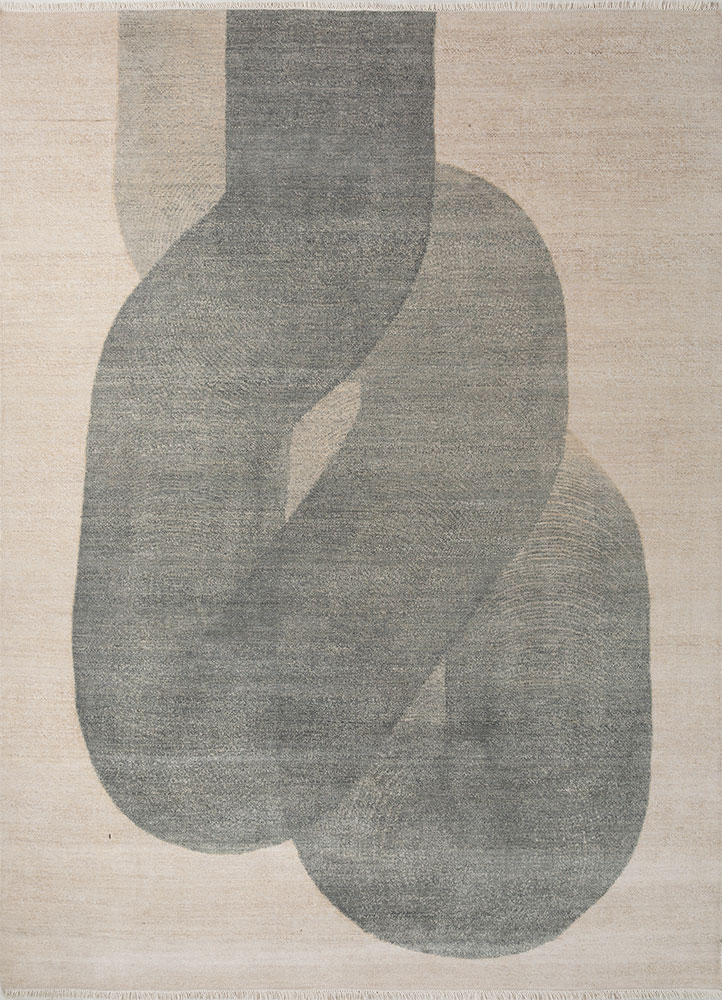 entropy ivory wool and silk hand knotted Rug - HeadShot