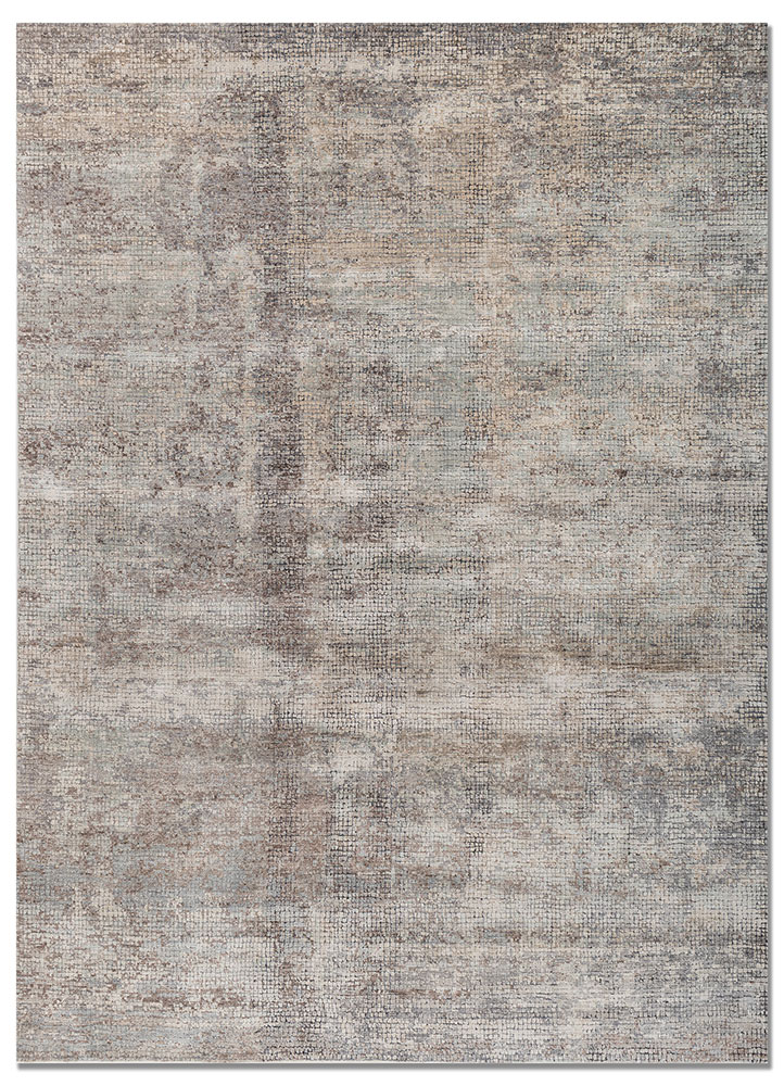 entropy grey and black wool and bamboo silk hand knotted Rug - HeadShot