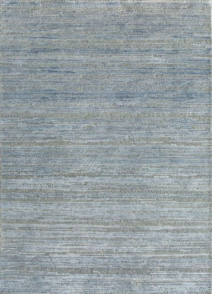 manifest blue wool and silk hand knotted Rug - HeadShot