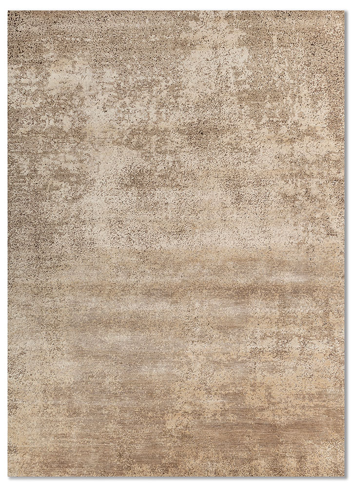 entropy ivory wool and silk hand knotted Rug - HeadShot