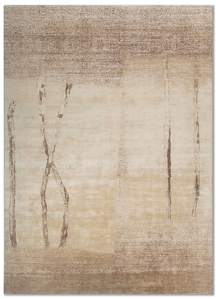 entropy beige and brown wool and silk hand knotted Rug - HeadShot