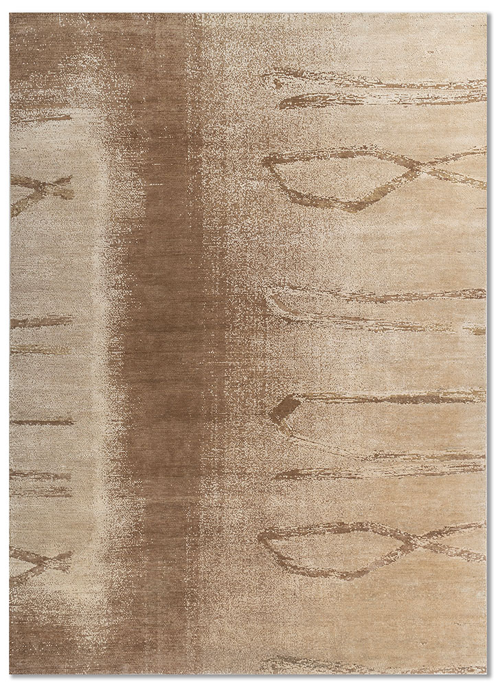 entropy ivory wool and silk hand knotted Rug - HeadShot