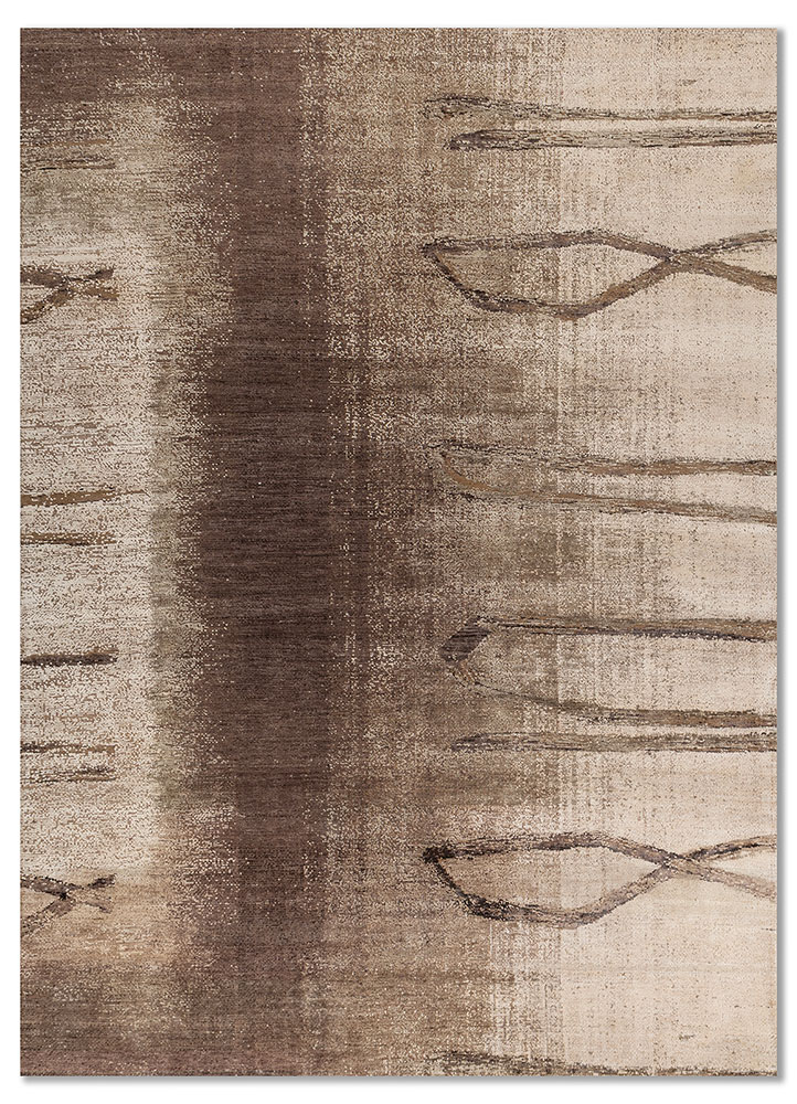 entropy ivory wool and silk hand knotted Rug - HeadShot