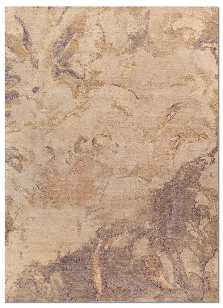 entropy beige and brown wool and silk hand knotted Rug - HeadShot