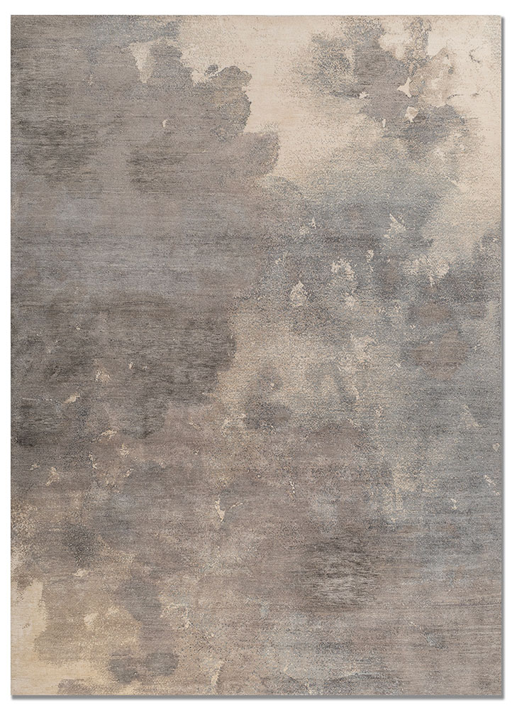 entropy ivory wool and silk hand knotted Rug - HeadShot
