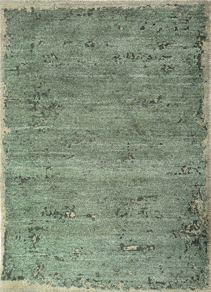 urban pause by kavi green wool hand knotted Rug - HeadShot