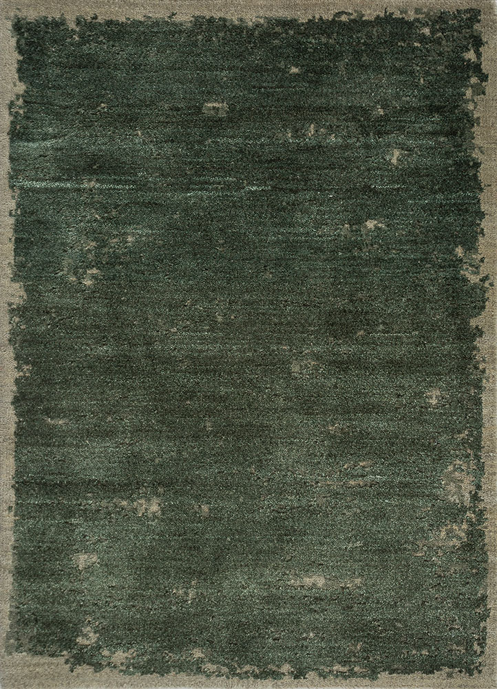 urban pause by kavi green wool hand knotted Rug - HeadShot