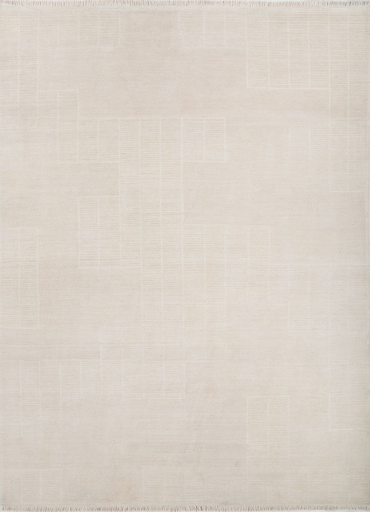 entropy ivory wool and silk hand knotted Rug - HeadShot