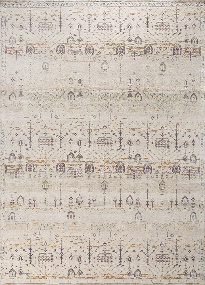 erbe ivory wool and silk hand knotted Rug - HeadShot