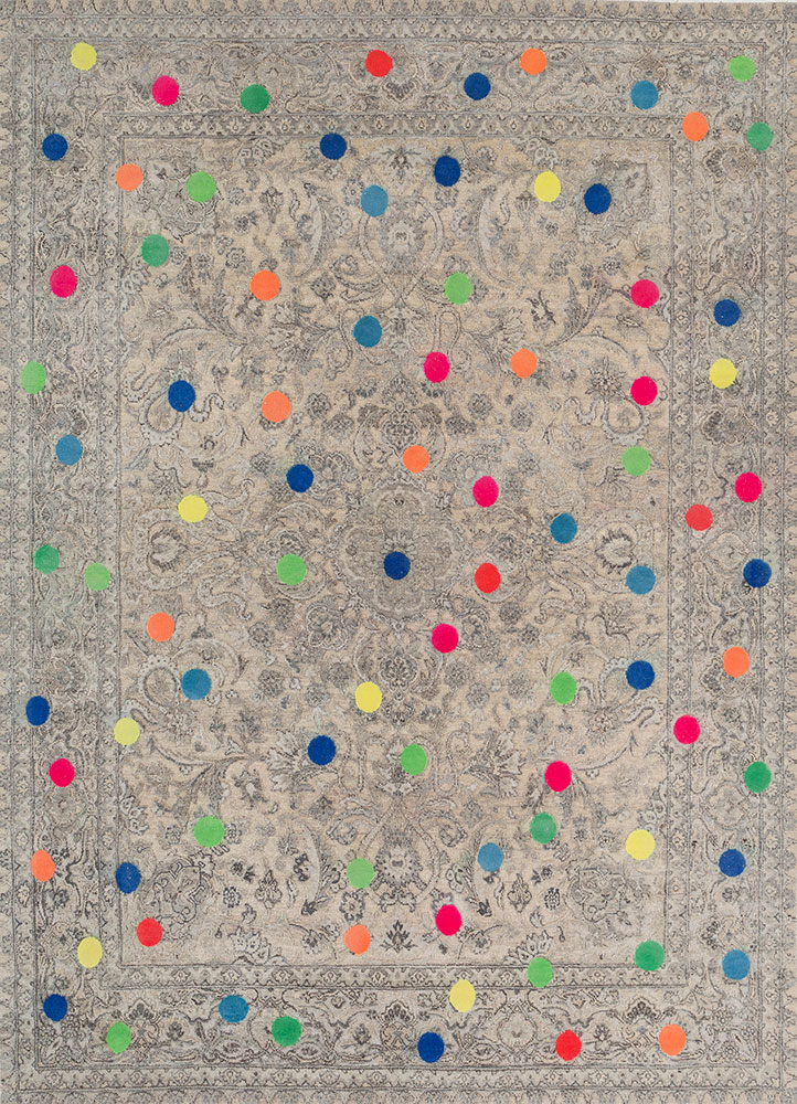 playing with tradition grey and black wool and silk hand knotted Rug - HeadShot