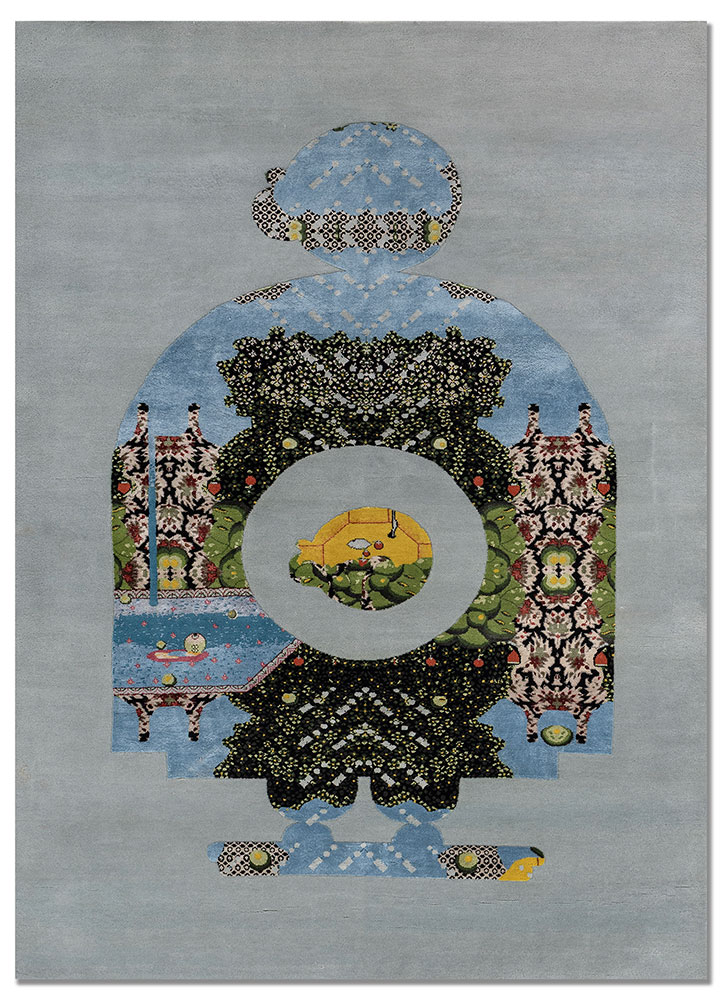 days blue wool and silk hand knotted Rug - HeadShot
