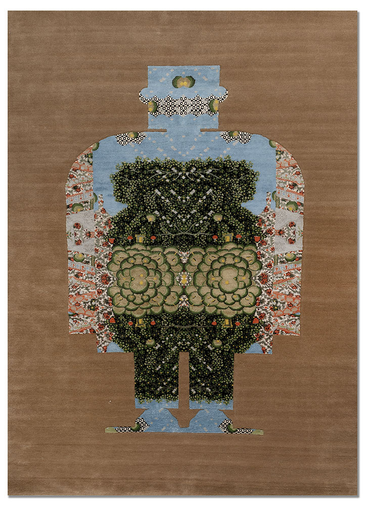 days beige and brown wool and silk hand knotted Rug - HeadShot