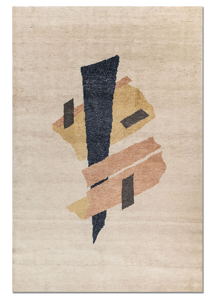 sthir beige and brown wool hand knotted Rug - HeadShot