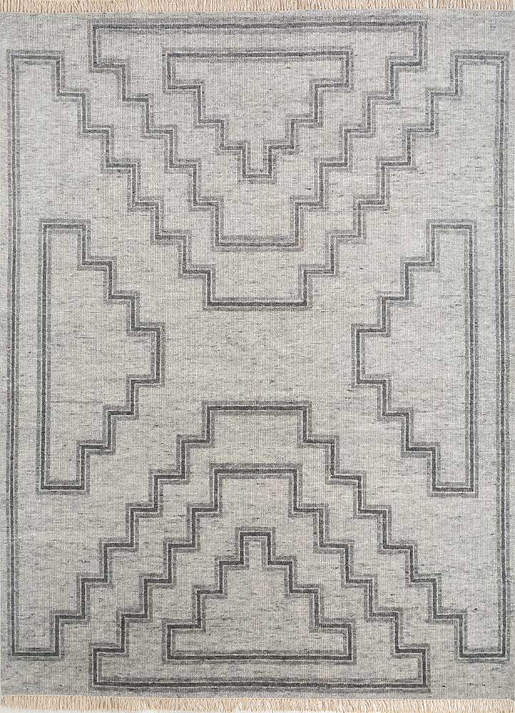 thyme grey and black wool hand knotted Rug - HeadShot