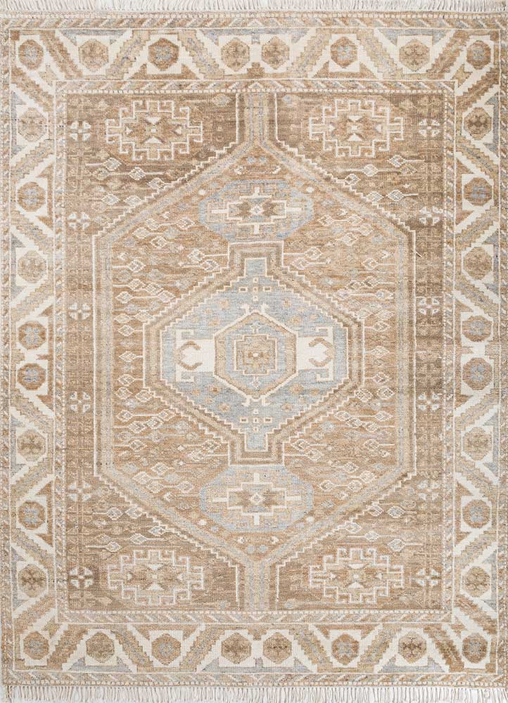 thyme beige and brown wool hand knotted Rug - HeadShot