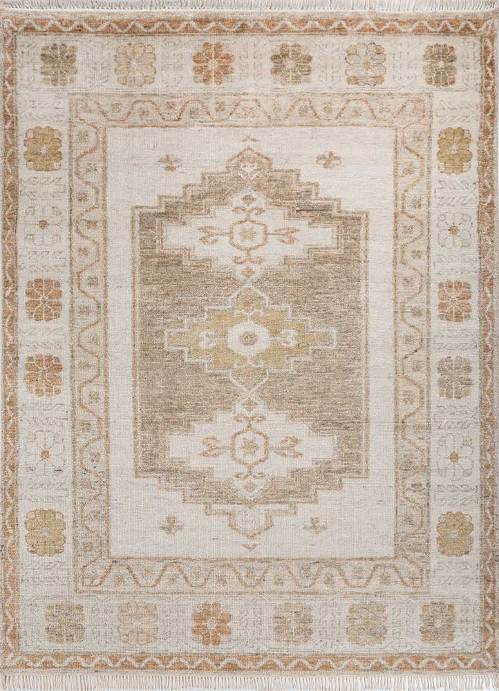 thyme ivory wool hand knotted Rug - HeadShot