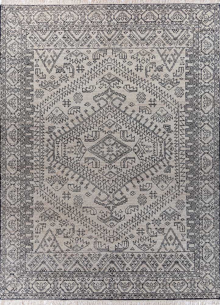 manifest ivory wool and viscose hand knotted Rug - HeadShot