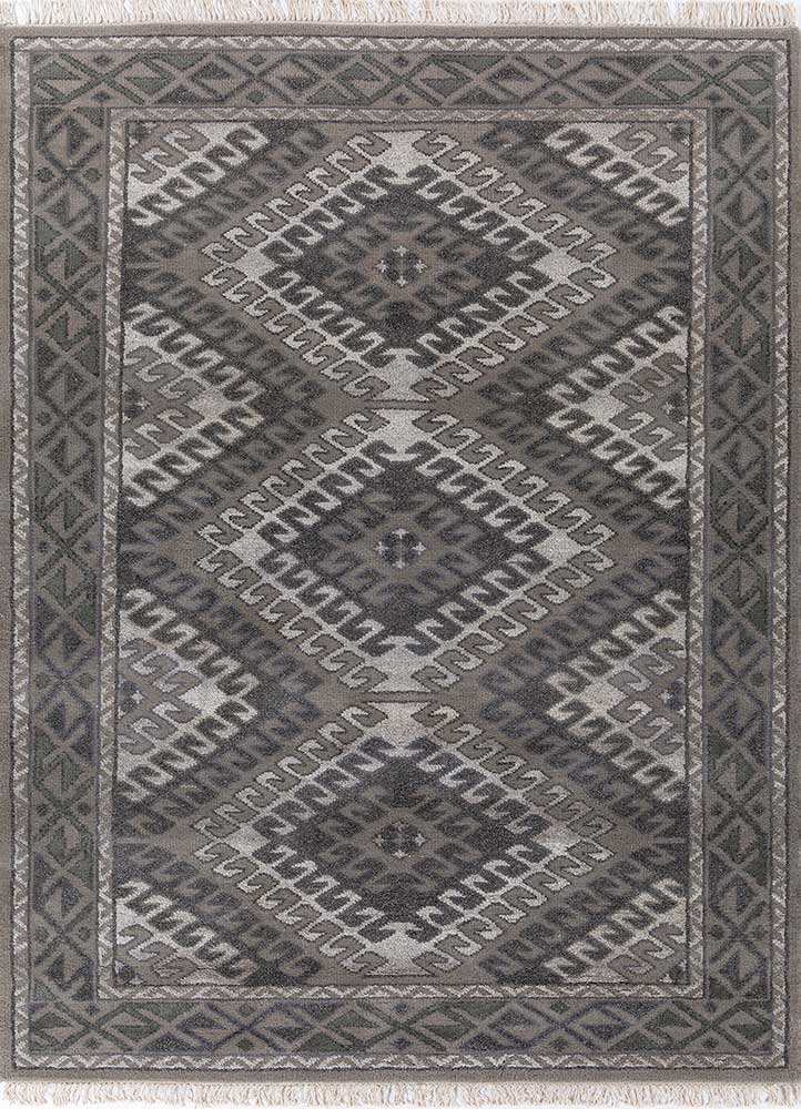 savana grey and black wool and viscose hand knotted Rug - HeadShot