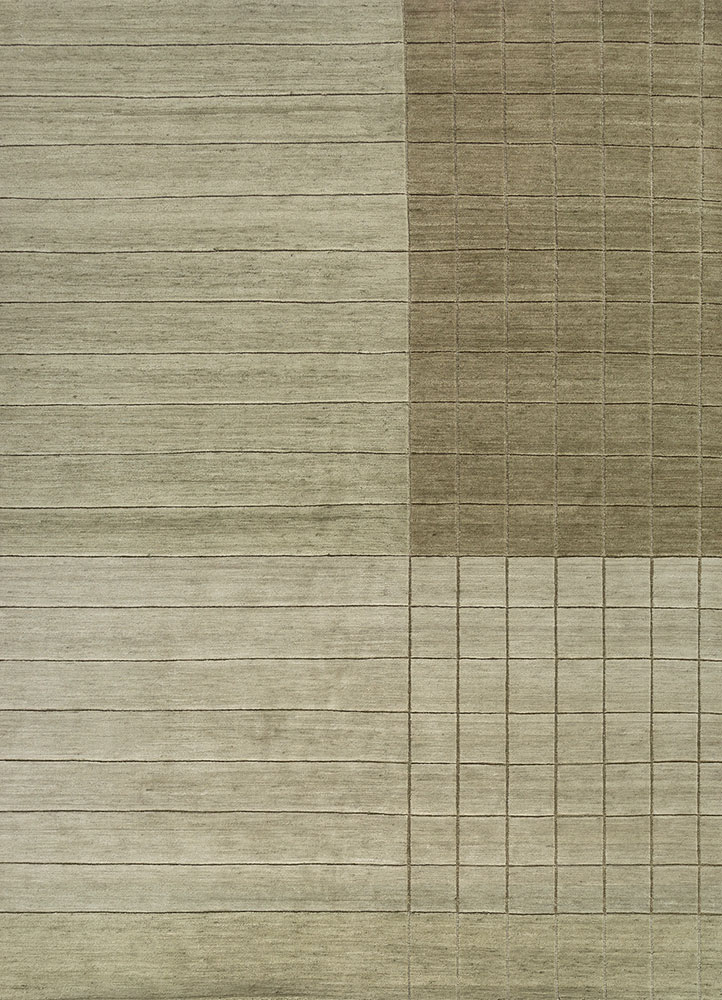 sthir green wool hand knotted Rug - HeadShot