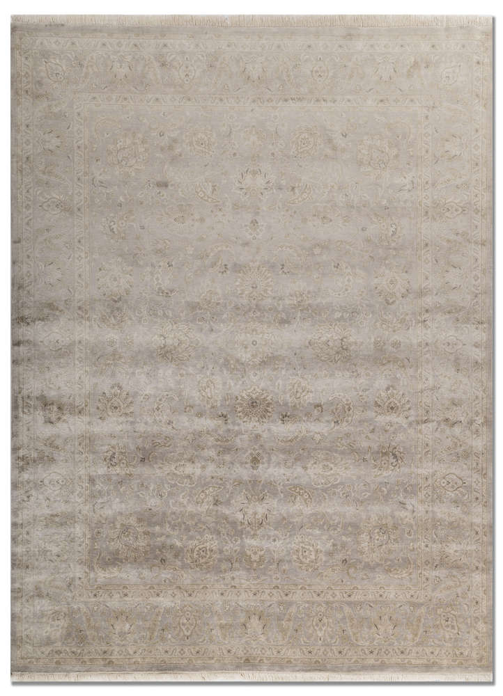 gulmarg grey and black silk hand knotted Rug - HeadShot