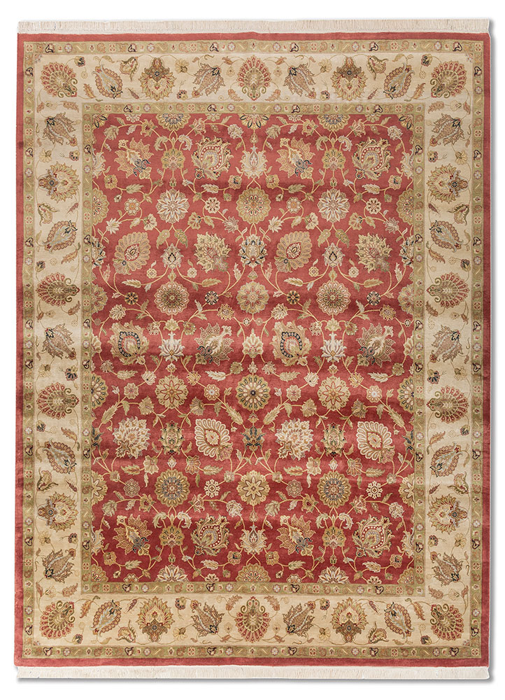 gulmarg red and orange silk hand knotted Rug - HeadShot