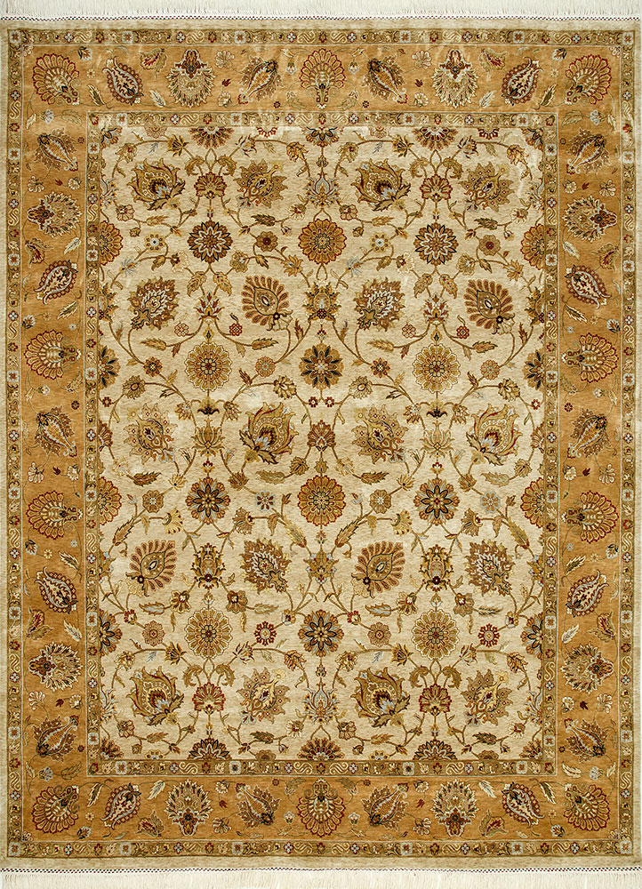 gulmarg beige and brown silk hand knotted Rug - HeadShot