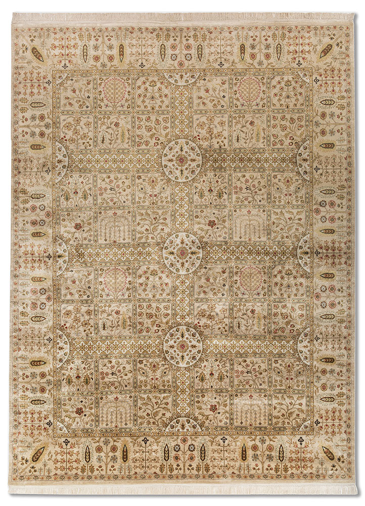 gulmarg ivory silk hand knotted Rug - HeadShot