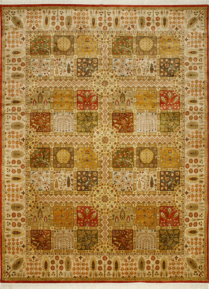 gulmarg red and orange silk hand knotted Rug - HeadShot