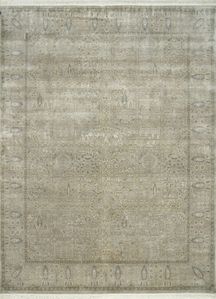 gulmarg grey and black silk hand knotted Rug - HeadShot