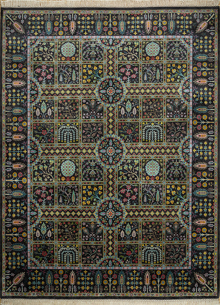 gulmarg grey and black wool hand knotted Rug - HeadShot