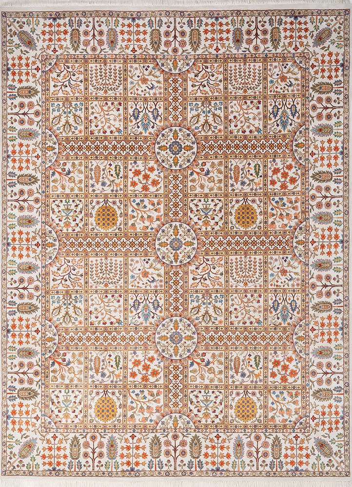 gulmarg ivory silk hand knotted Rug - HeadShot