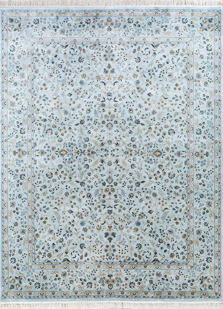gulmarg blue silk hand knotted Rug - HeadShot
