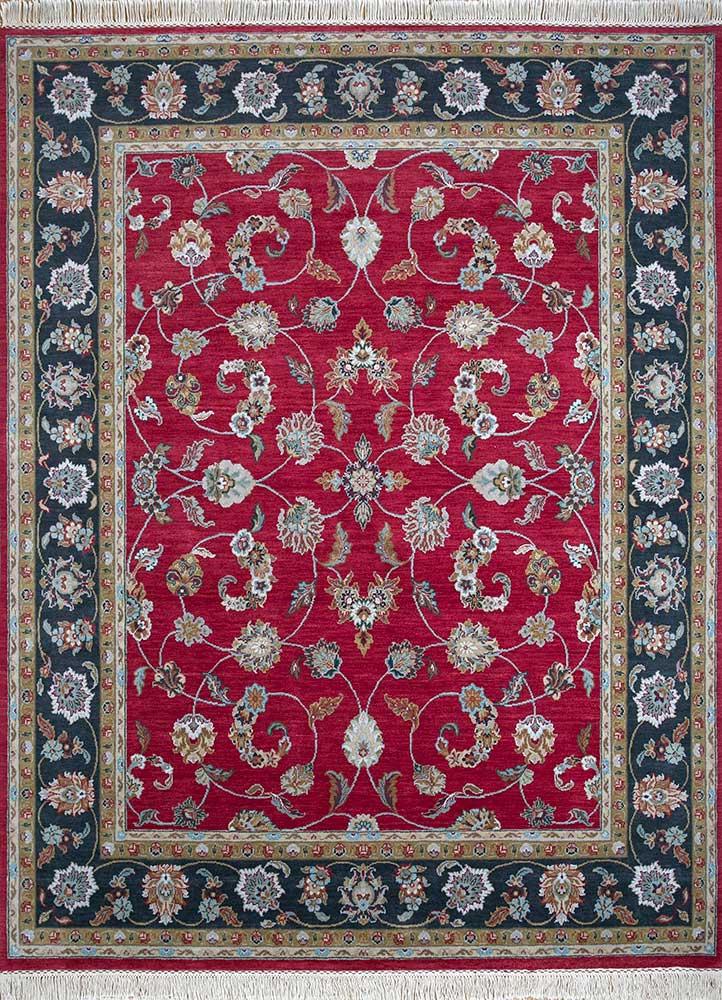 gulnar red and orange wool hand knotted Rug - HeadShot