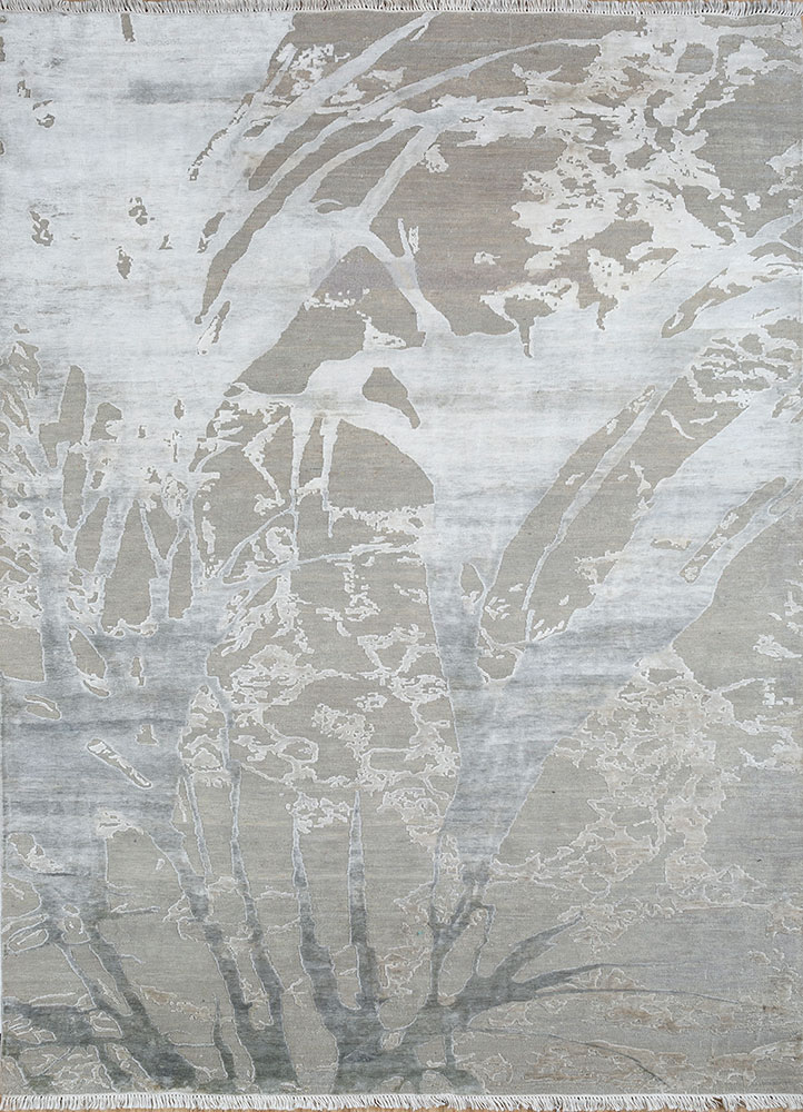 entropy grey and black wool and silk hand knotted Rug - HeadShot