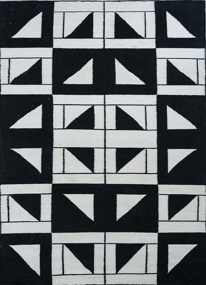 indusbar grey and black wool flat weaves Rug - HeadShot