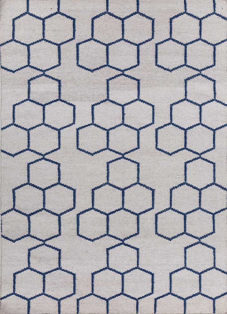 indusbar blue wool flat weaves Rug - HeadShot